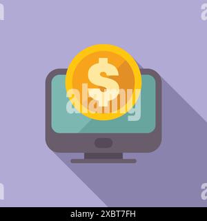 Illustration of online payment with a gold coin and a desktop computer, perfect for finance related projects Stock Vector