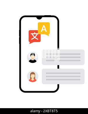 Translate interpreter concept ui app online. Speak foreign language illustration multilingual app. Stock Vector