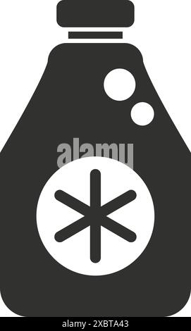 Black and white icon of an antifreeze bottle, suggesting its use for cold protection in vehicles or other applications Stock Vector