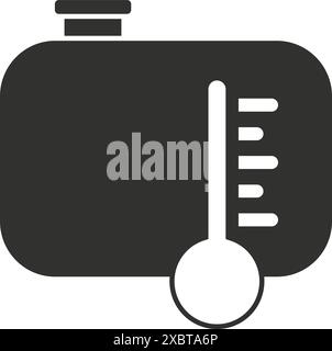 Simple icon of a water tank with a thermometer showing the temperature Stock Vector