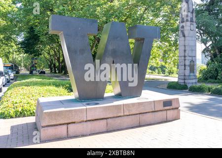 ‘W’ logo at University of Washington in Seattle, WA, USA - June 15, 2023. Stock Photo