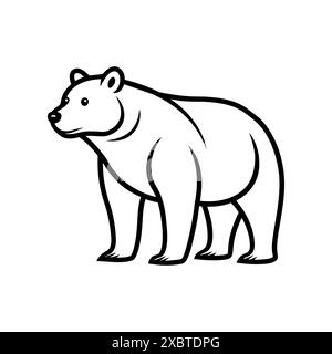 Bear icon. Minimalist black and white illustration of a bear standing in profile. Stock Vector