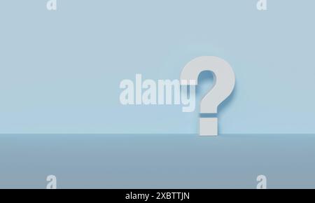 Minimalistic image featuring a white question mark standing on a light blue surface with a light blue background, symbolizing inquiry and uncertainty. Stock Photo