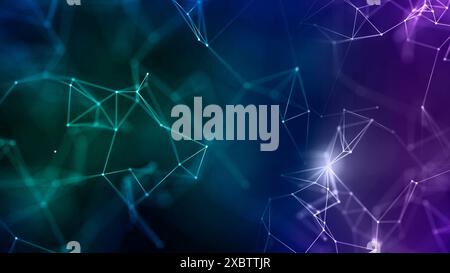 Abstract network connections with glowing points and lines on a dark blue and purple gradient background. Suitable for technology and digital themes. Stock Photo