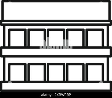 Line art icon depicting empty supermarket shelves ready for products to be displayed Stock Vector