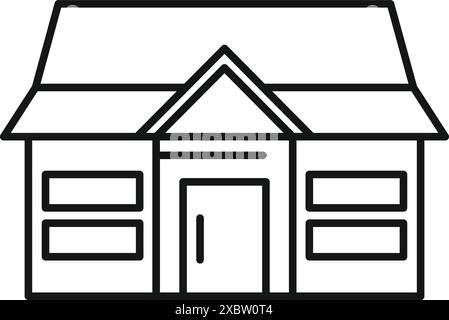 Simple black and white line drawing of a house exterior with garage, suitable for architectural plans or real estate marketing Stock Vector