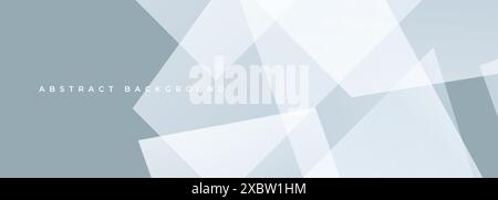 Soft grey modern abstract wide banner with white geometric shapes. Gray and white presentation abstract background. Pastel colored vector illustration Stock Vector
