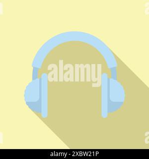 Blue headphones icon casting a long shadow on a yellow background Stock Vector