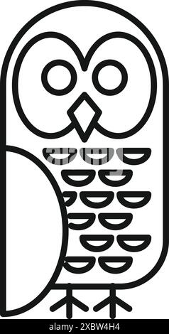 Minimalist line art icon logo of an owl standing watching with big eyes Stock Vector