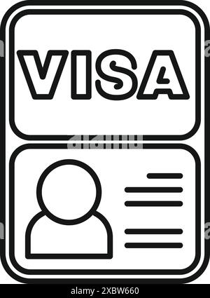 Line art icon of a visa document allowing a businessperson to enter a foreign country Stock Vector