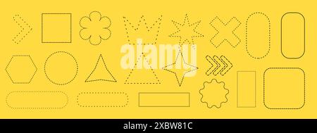 Dashed outline of geometric shapes on yellow background for design. Vector illustration. Stock Vector