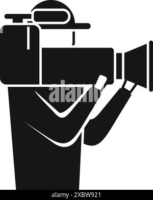 Silhouette of a cameraman holding a big video camera, filming an event Stock Vector