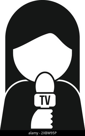 Simple icon of a female journalist holding a tv microphone, isolated on a white background Stock Vector