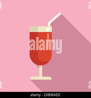 Illustration featuring a red cocktail glass with a straw, perfect for representing bars, drinks, and summertime refreshment Stock Vector