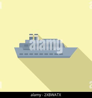 Big ferry boat sailing on water surface with long shadow, transportation and travel concept Stock Vector