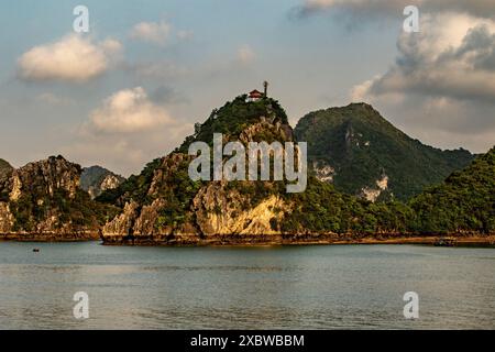 Stunning Ti Top Island in heart of the Alluring Long Bay, Vietnam. Astounding, Breathtaking, Compelling, Glorious, Intriguing, Incredible,Jaw-dropping Stock Photo