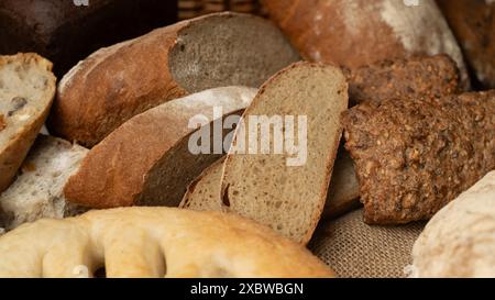 Various types of bread on canvas fabric. Assorted bread. High quality photo Stock Photo