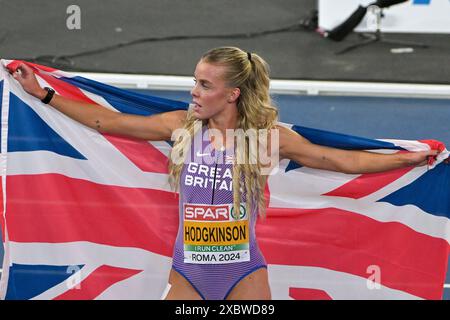 Roma, Italy. 12th June, 2024. Olympic Stadium, Rome, Italy - Keely HODGKINSON of Team Great Britain is celebrating the gold medal in the 800 Metres women Final during 2024 European Athletic Championships Day 6, 12 Jun 2024 (Photo by Roberto Ramaccia/Sipa USA) Credit: Sipa USA/Alamy Live News Stock Photo