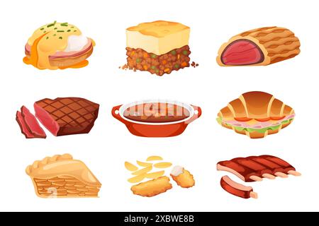 Set of delicious traditional food for restaurant menu vector illustration isolated on white background Stock Vector