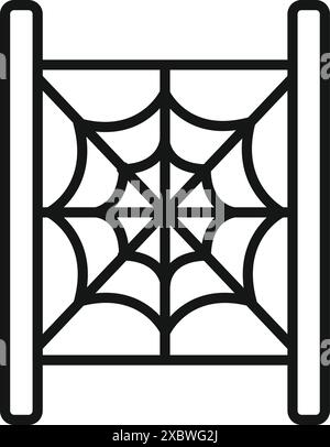 Simple, bold line icon of a spider web covering a wooden frame, perfect for halloween projects Stock Vector