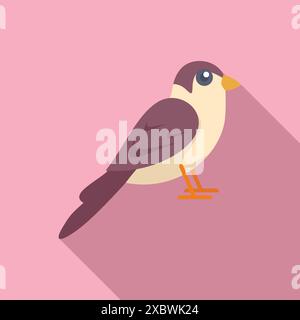 Simple illustration of a bird standing on the ground with a pink background Stock Vector