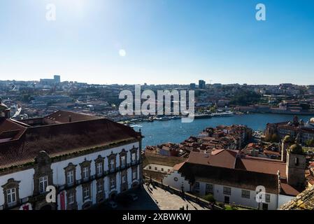 Oporto, Portugal - November 24, 2023: Elevated view of the Douro river and the city of Porto or Oporto, Portugal Stock Photo