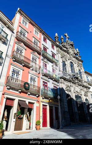 Oporto, Portugal - November 24, 2023: Facade of the Misericordia Church, Baroque and Mannerism style, in Oporto or Porto, Portugal Stock Photo