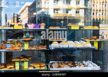 Oporto, Portugal - November 24, 2023: Display of a pastry and bakery shop in Porto or Oporto, Portugal Stock Photo