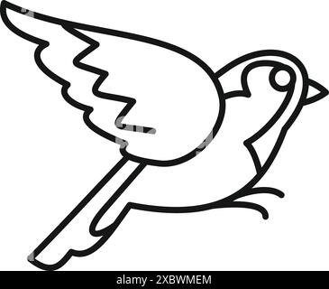 Minimalist line art icon of a bird flying with its wings spread Stock Vector