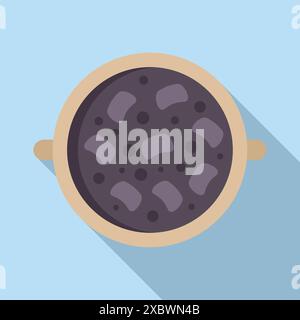 Brazilian feijoada stew cooking in a clay pot on a blue background Stock Vector