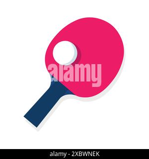 Ping pong or table tennis racket and a ball isolated on white background. Sports concept. Vector illustration Stock Vector