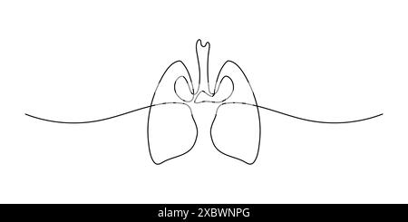 Continuous one line drawing of human organ - lungs. Minimalist lung design. Healthy person. Vector illustration. Stock Vector