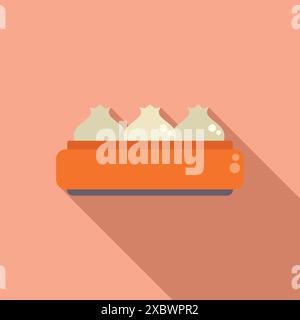 Steamed manti dumplings are sitting in a traditional orange steamer, ready to be served Stock Vector