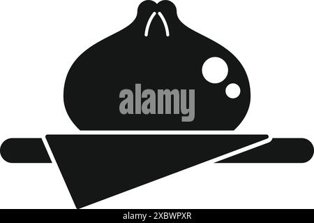 Black silhouette of a steamed bun lying on a napkin, traditional chinese food Stock Vector