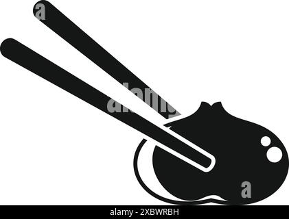 Black and white icon of a baozi bun being held by chopsticks, representing asian culinary traditions Stock Vector