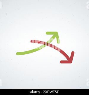 Arrows going Up and Down, green and red arrows. Concept of sales bar chart symbol icon with arrow moving down Stock Vector