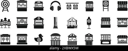 shooting gallery icons set. Shooting gallery icons set. Simple set of shooting gallery related vector icons for web design on white background Stock Vector