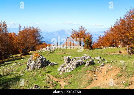 View from Serra Di Crispo in autumn, Pollino National Park, southern Apennine Mountains,  Italy. Stock Photo