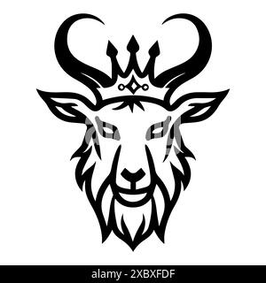 Goat King logo or modern line icon. Vector line art and icon design with bold outline. Black and white Pixel Perfect minimalistic symbol isolate white Stock Vector