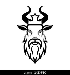 Goat King logo or modern line icon. Vector line art and icon design with bold outline. Black and white Pixel Perfect minimalistic symbol isolate white Stock Vector