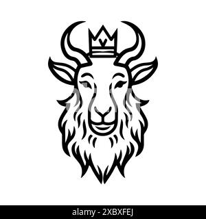 Goat King logo or modern line icon. Vector line art and icon design with bold outline. Black and white Pixel Perfect minimalistic symbol isolate white Stock Vector