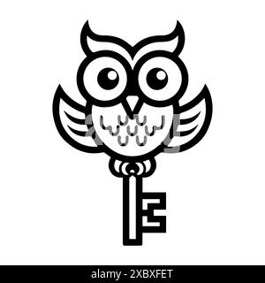 Owl Key logo or modern line icon. Vector line art and icon design with bold outline. Black and white Pixel Perfect minimalistic symbol isolate white b Stock Vector