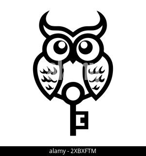 Owl Key logo or modern line icon. Vector line art and icon design with bold outline. Black and white Pixel Perfect minimalistic symbol isolate white b Stock Vector