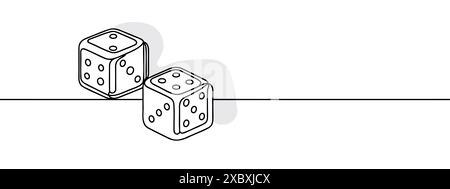 Two casino dices. Continuous one line drawing style. Vector illustration. Contour drawing of game dice Stock Vector