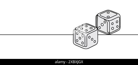 Two casino dices. Continuous one line drawing style. Vector illustration. Contour drawing of game dice Stock Vector