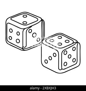 Two casino dices. Continuous one line drawing style. Vector illustration. Contour drawing of game dice Stock Vector