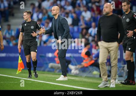 Barcelona, Spain. 13th June, 2024. Head coach Miguel Angel Ramirez (Sporting de Gijón) gestures during a Playoff La Liga Hypermotion match between RCD Espanyol and Real Sporting at Stage Front Stadium, in Barcelona, Spain on June 13, 2024. Photo by Felipe Mondino/Sipa USA Credit: Sipa USA/Alamy Live News Stock Photo