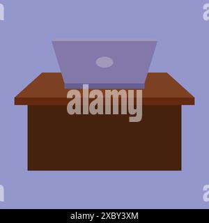 Office Desk Icon Vector. Office Desk Laptop vector illustration. Work Office Laptop illustration Stock Vector