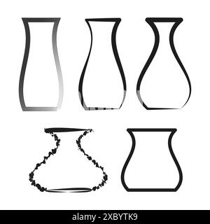 Vase shape collection. Black and white outlines. Various decorative designs. Vector illustration. Stock Vector