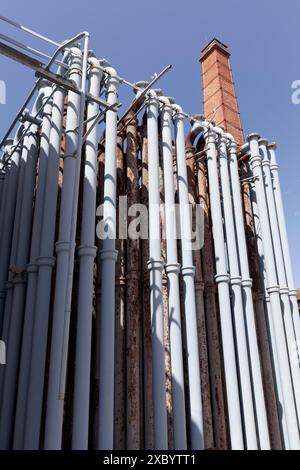 Pipe system for gas cooling, industrial monument Athens Gasworks from 1857, today the venue Technopolis City of Athens, Gazi district, Athens, Greece Stock Photo